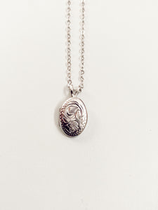 Etched Oval Micro Locket with Chain