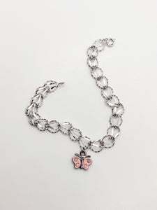 Charm Bracelet with Enameled Pink Butterfly Charm