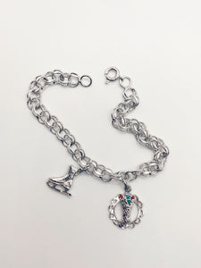 Charm Bracelet with Ice / Figure Skate and Christmas Stocking Medallion Charms