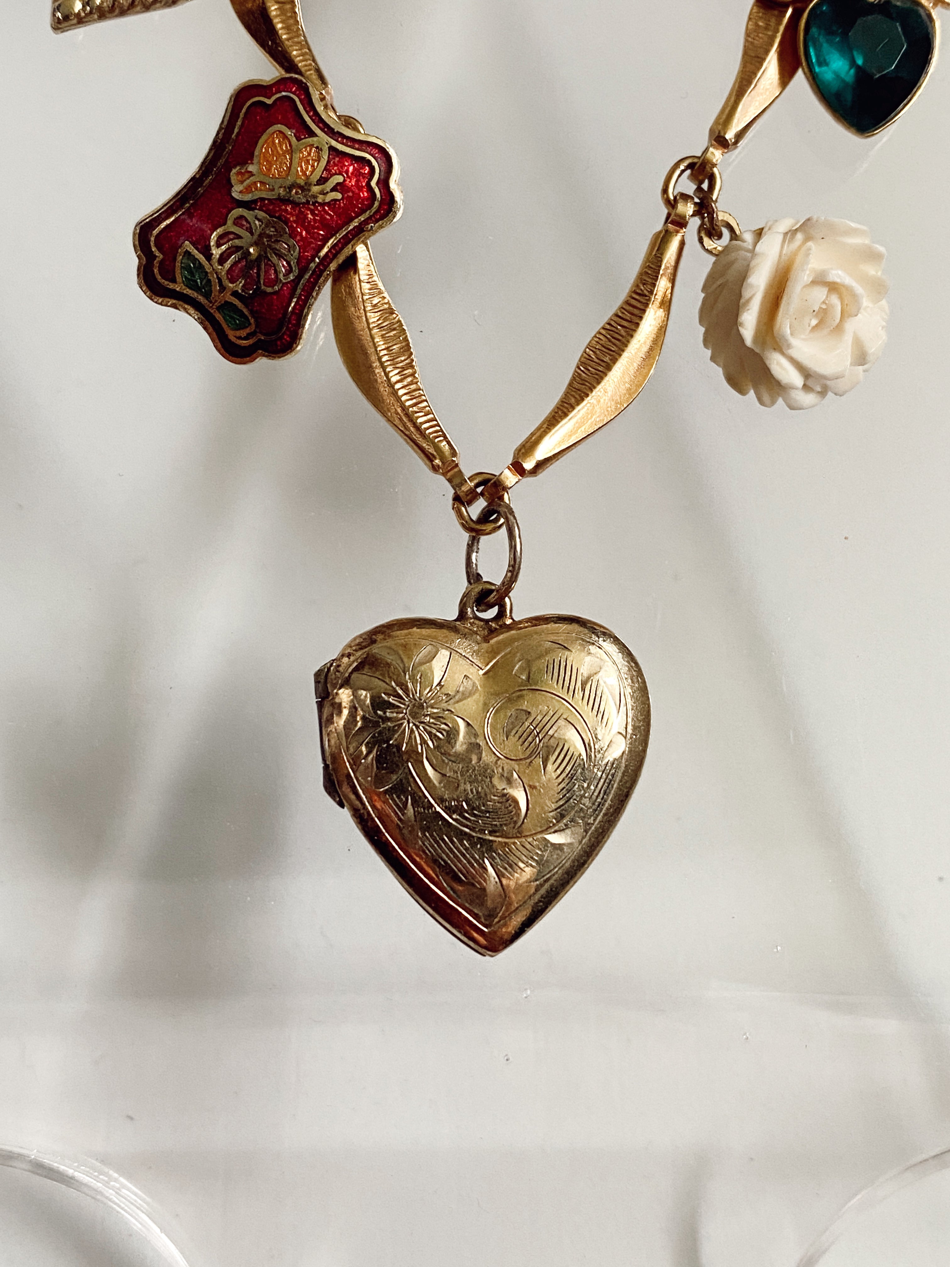 Renaissance Charm Necklace with Goldfilled Heart Locket