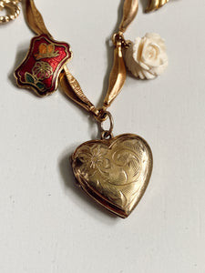 Renaissance Charm Necklace with Goldfilled Heart Locket