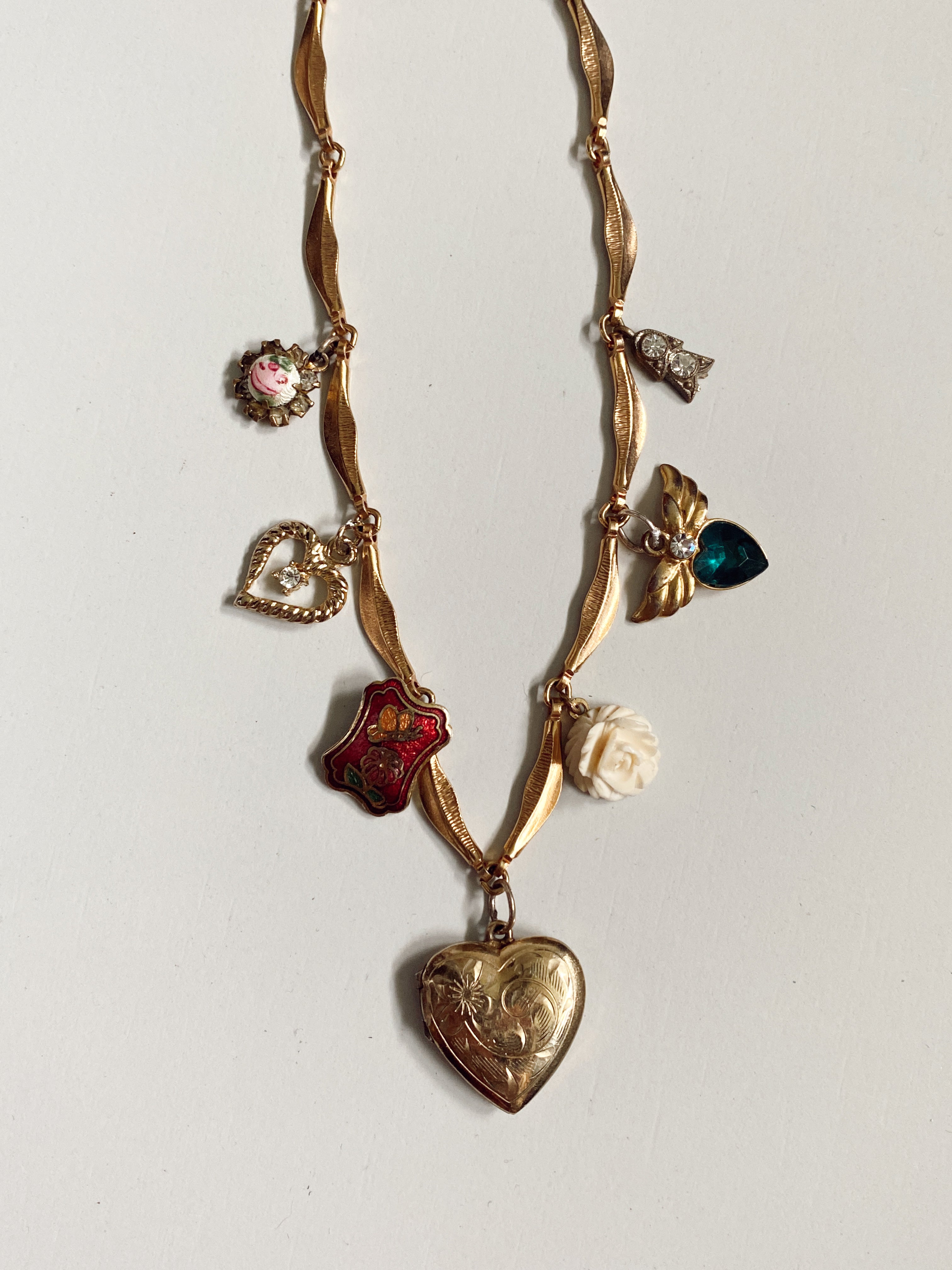 Renaissance Charm Necklace with Goldfilled Heart Locket