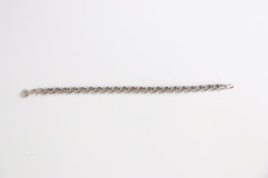 Vintage Textured Double Curb Link Sterling Silver Charm Bracelet