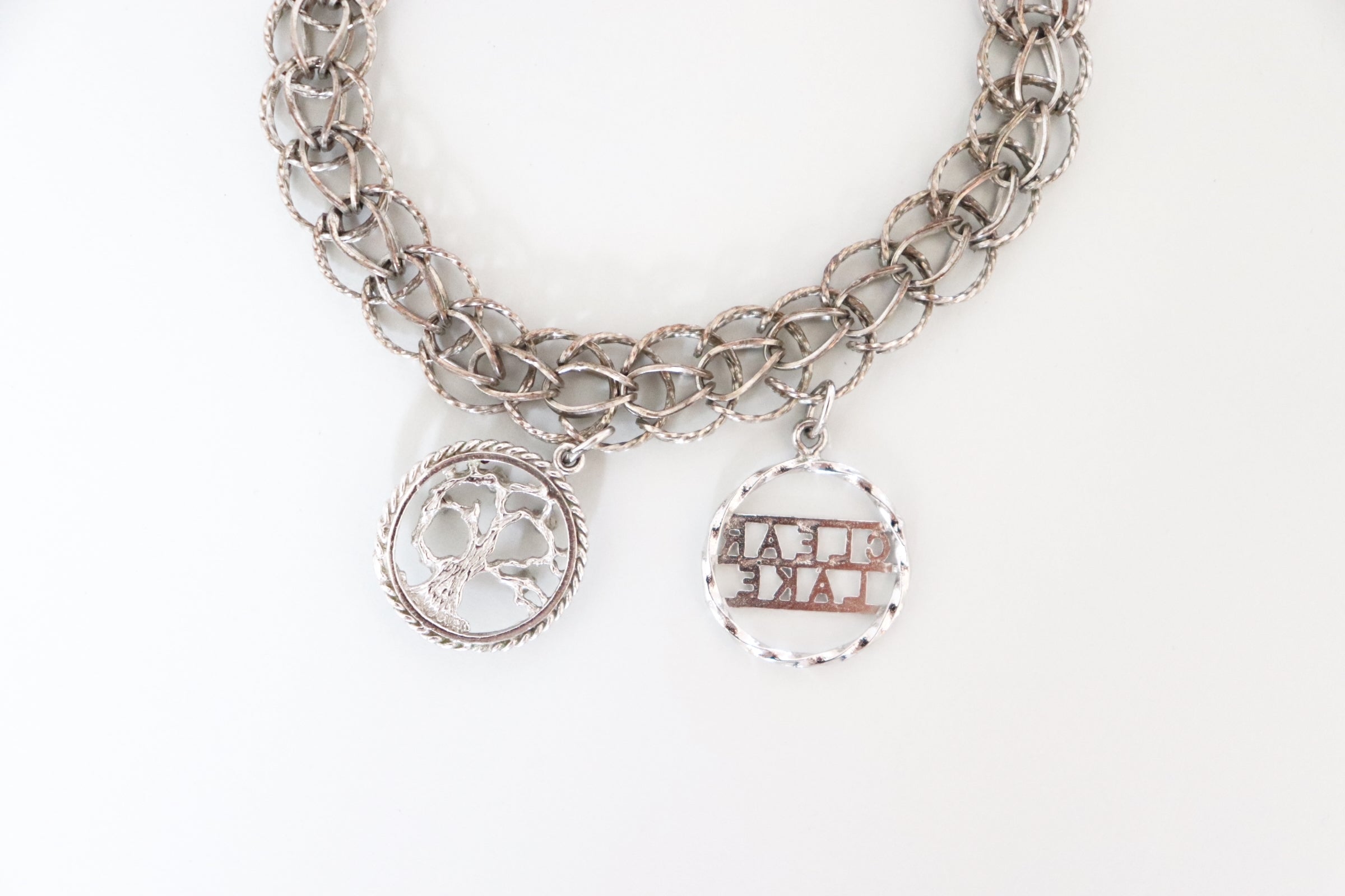 Classic Vintage Sterling Silver Charm Bracelet with Two Charms