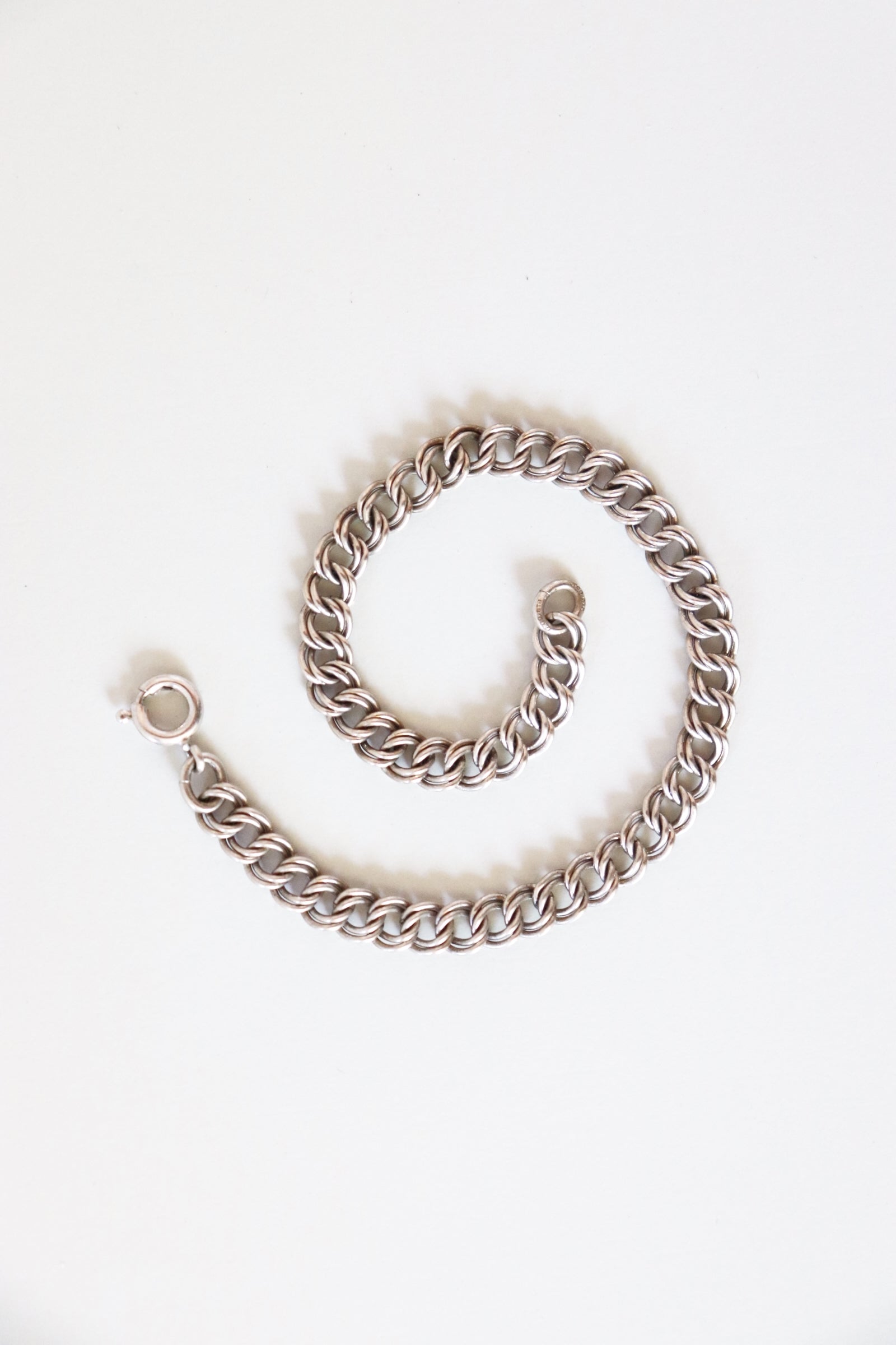 Vintage Double Curb Link Sterling Silver Charm Bracelet