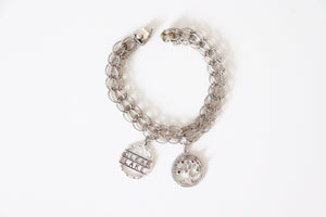 Classic Vintage Sterling Silver Charm Bracelet with Two Charms