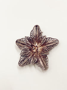 Silver Filigree Flower Brooch