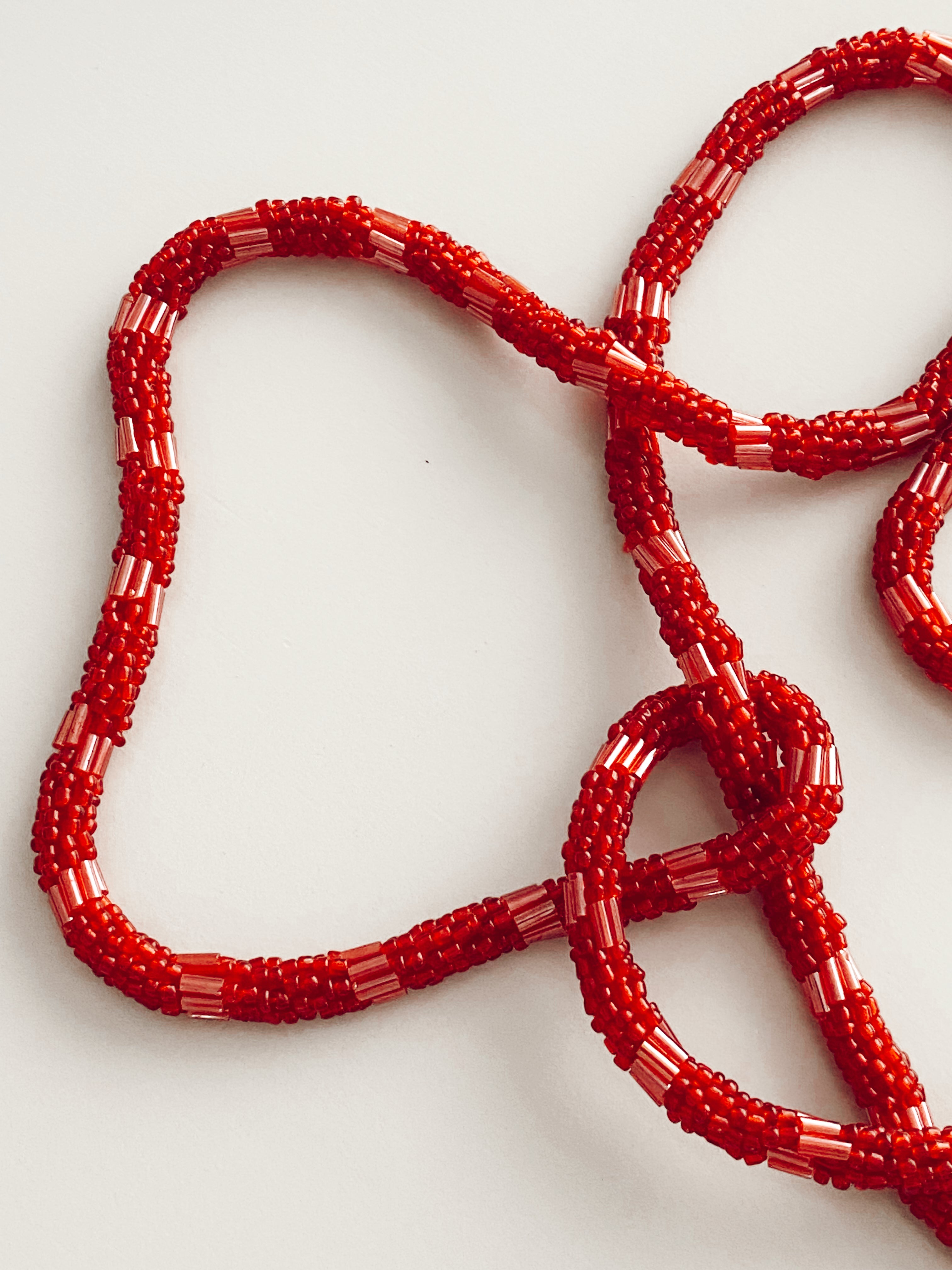 Dark Red Beaded Rope Necklace