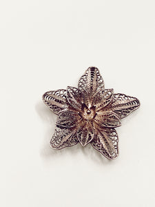 Silver Filigree Flower Brooch