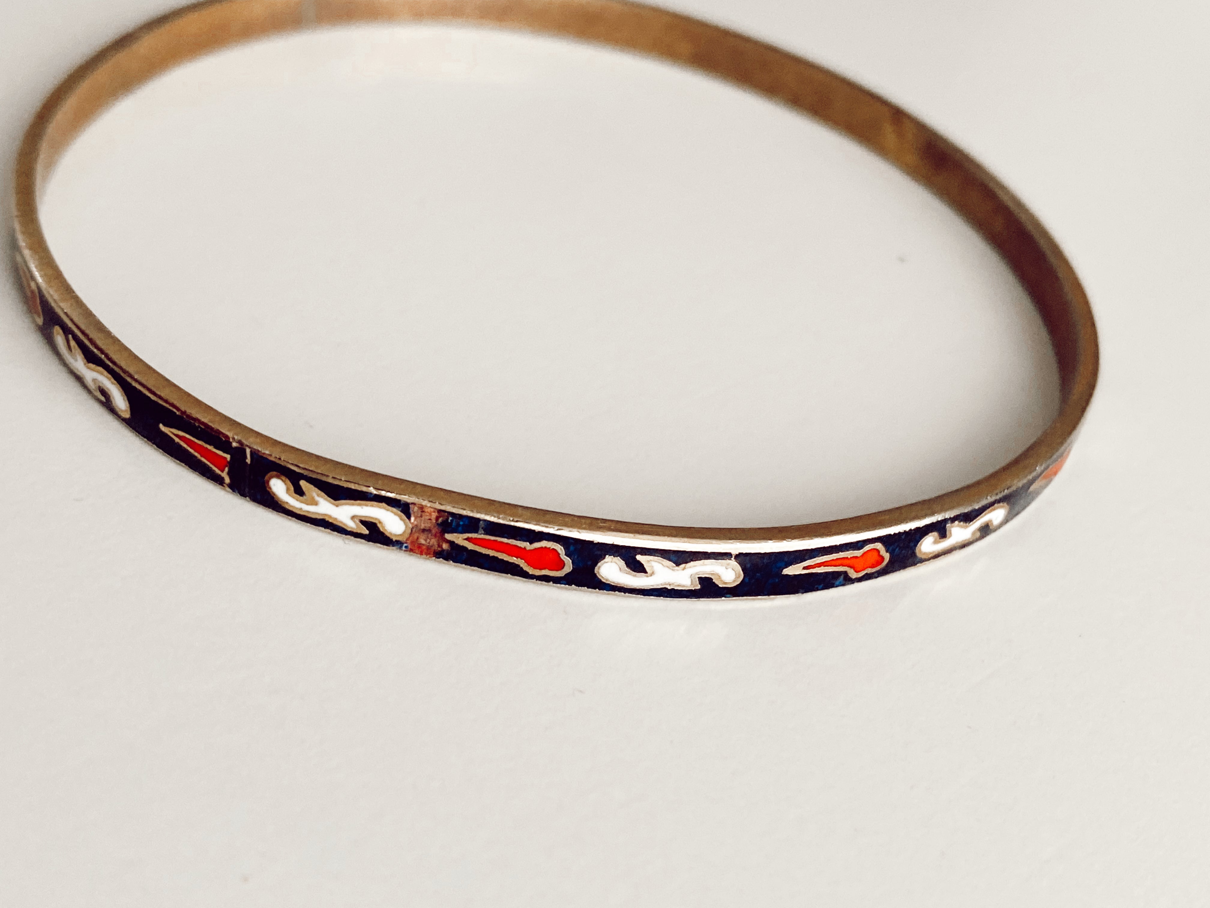Navy, Red + White Enamel Bangle