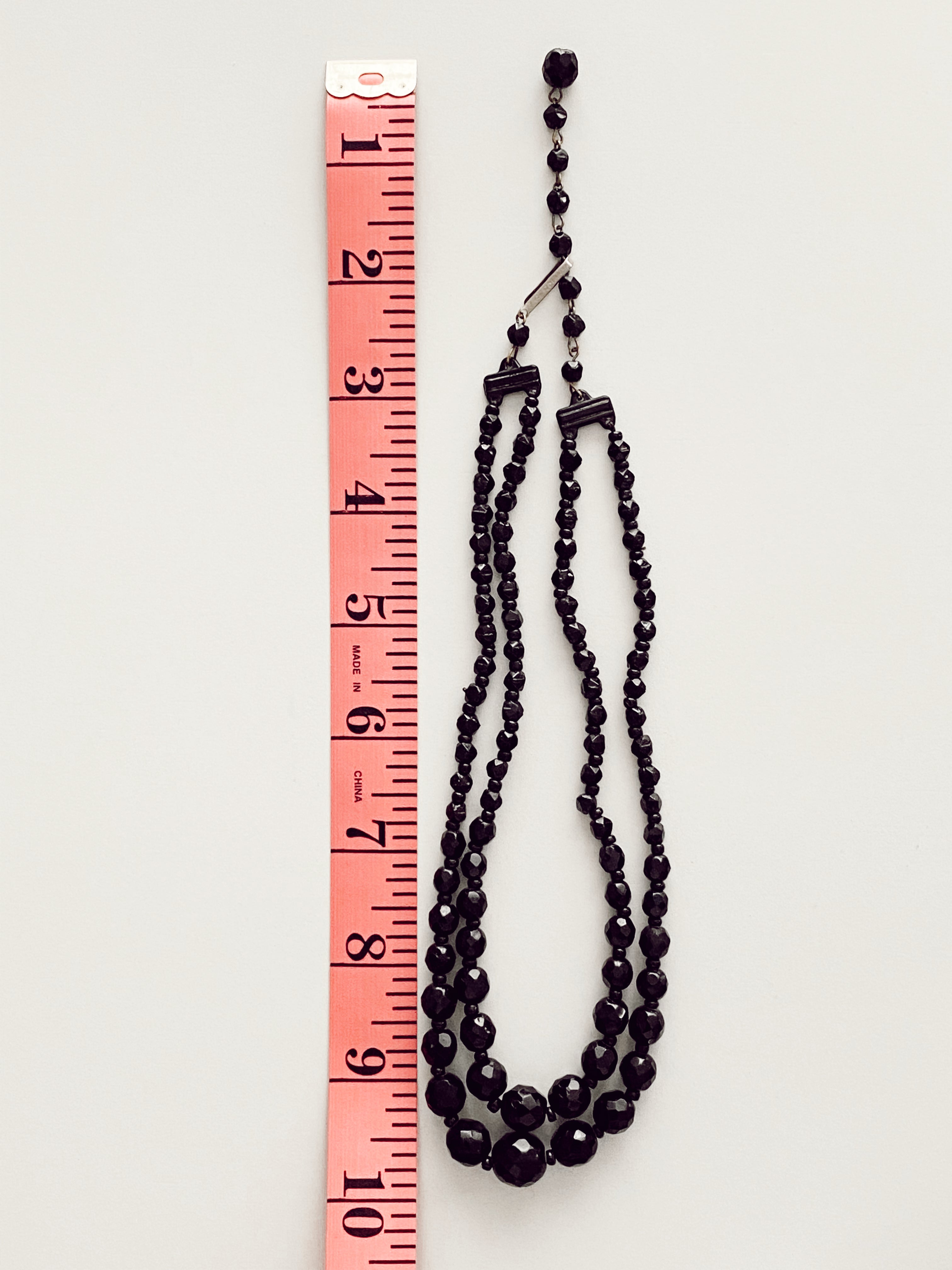 Vintage German Glass Black Beads Necklace