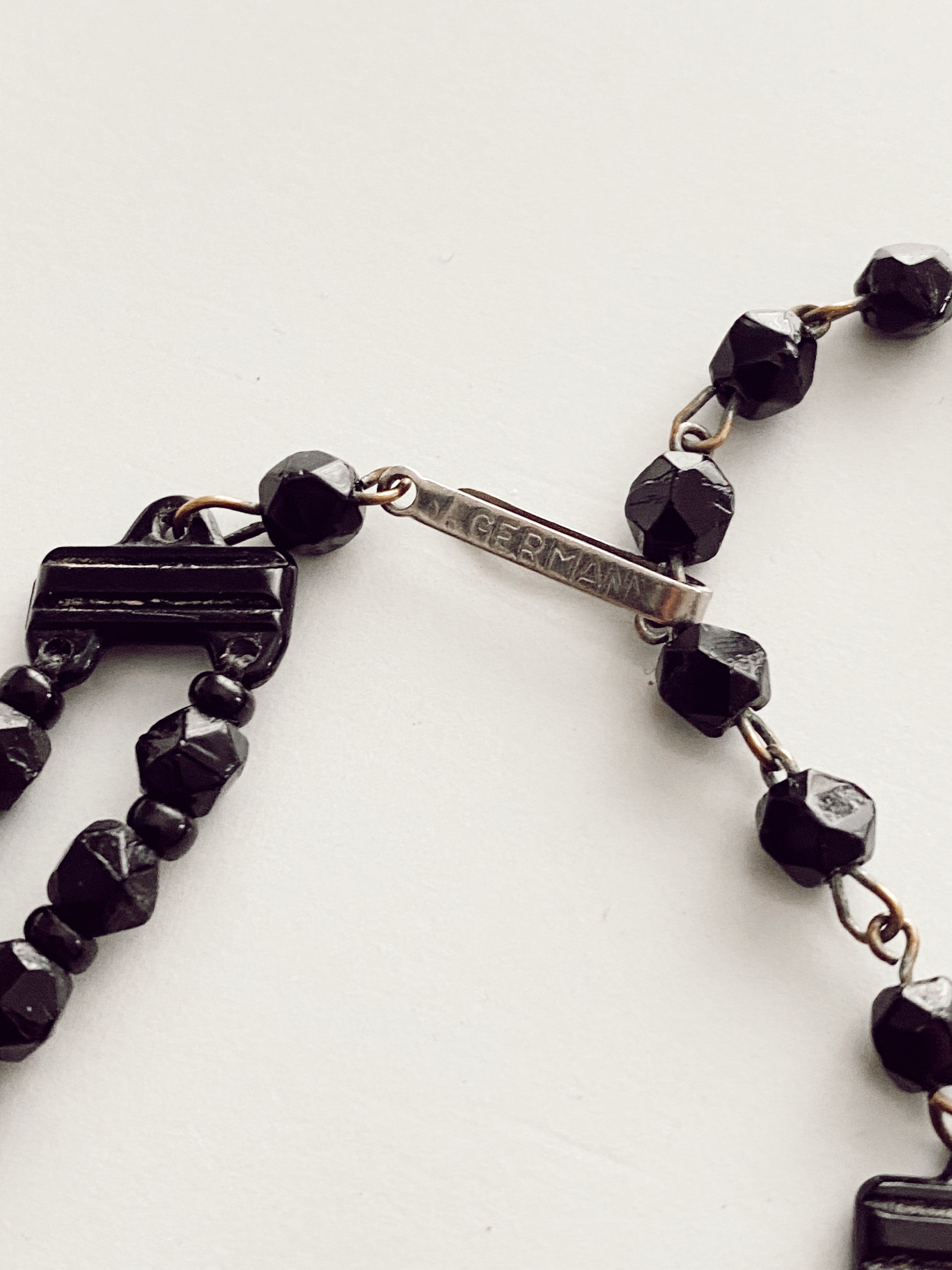 Vintage German Glass Black Beads Necklace