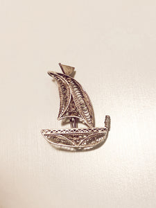 Silver Filigree Boat Brooch