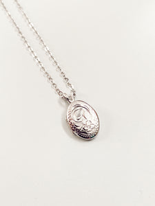 Etched Oval Micro Locket with Chain