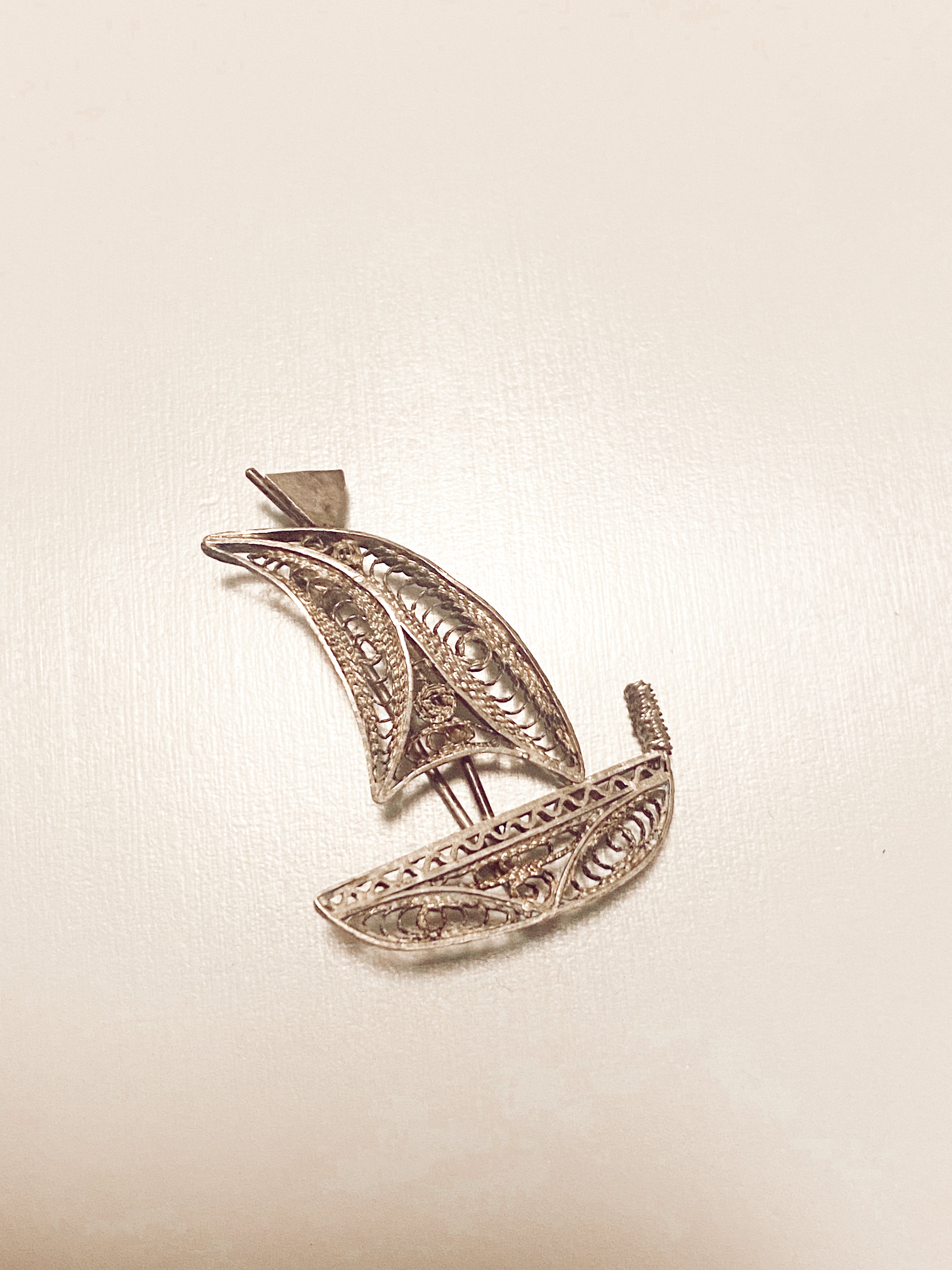 Silver Filigree Boat Brooch