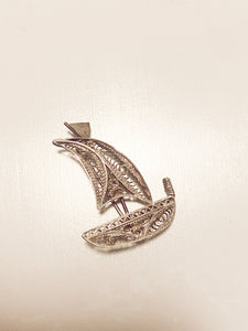 Silver Filigree Boat Brooch