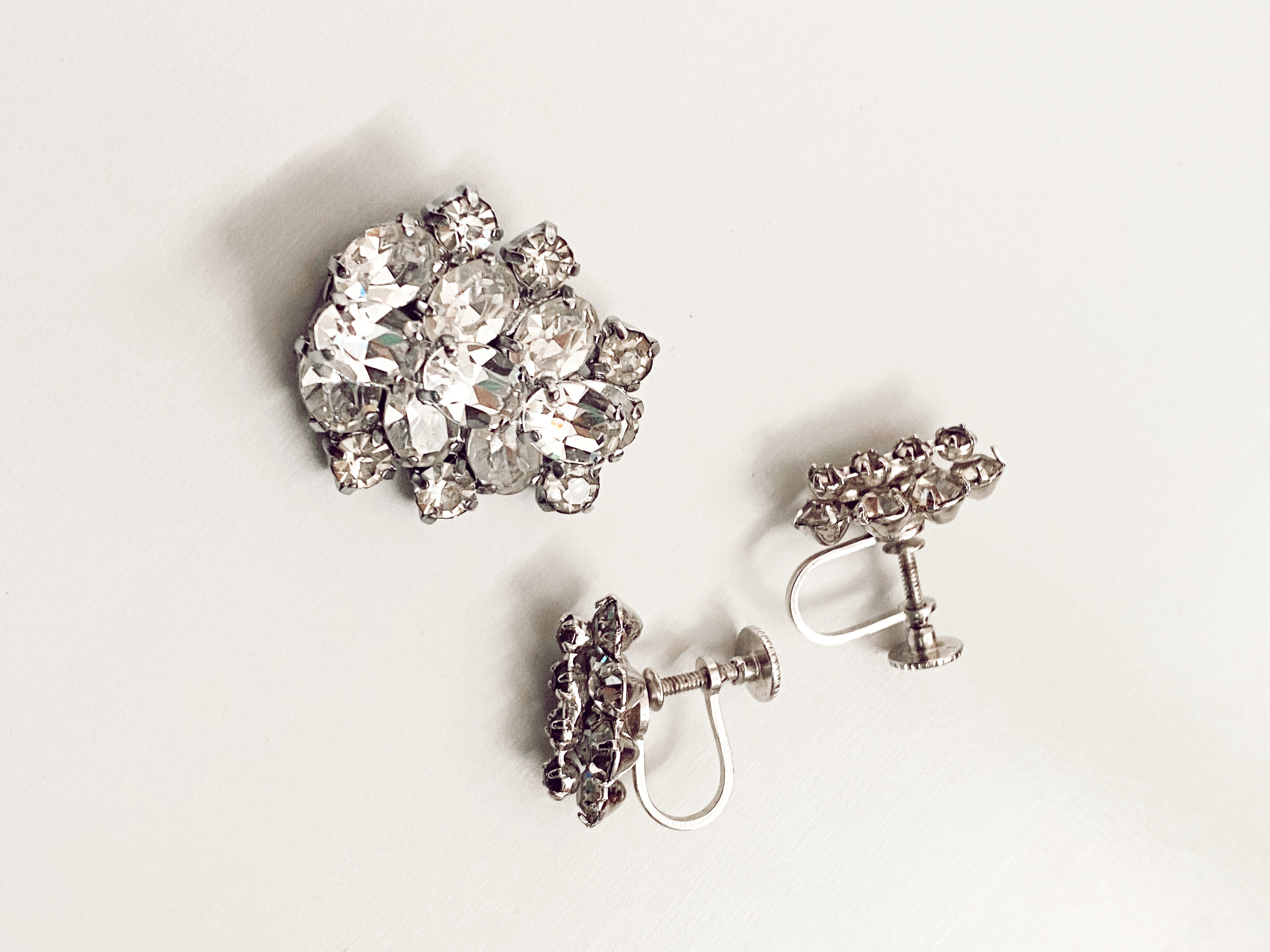 Rhinestone Screwback Vintage Earrings + Clip Set