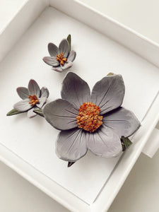 Purple Flower Leather Brooch + Earring Set